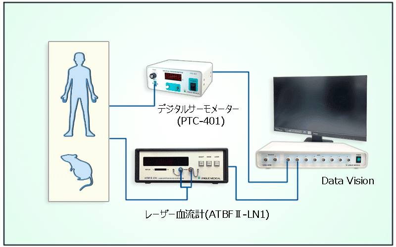 レーザー血流計と体温計測を組み合わせた例