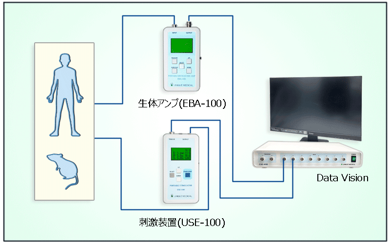 生体アンプと刺激装置を組み合わせた例